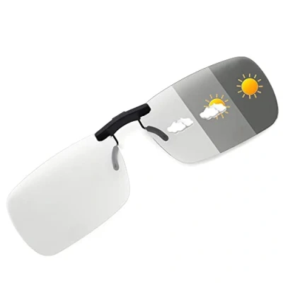 Image of JM Rimless Rectangle Clip on Sunglasses Lightweight Polarized Eyeglasses Men Women Photochromic Grey