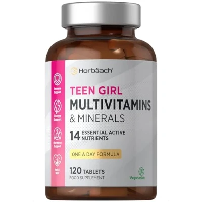 Image of Multivitamin Tablets for Teen Girls 120 Count 15 Essential Nutrients with Iron, Vitamin B12, Folic Acid and Magnesium Vegetarian No Artificial Preservatives by Horbaach