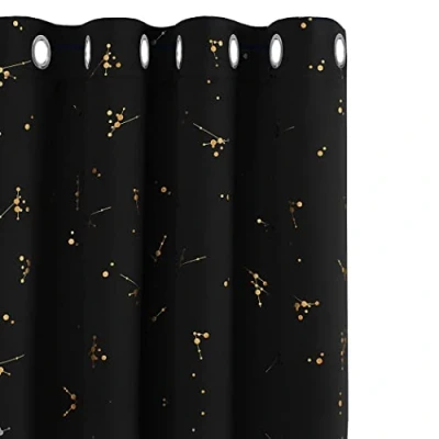 Image of Deconovo Eyelet Blackout Curtains, Super Soft Gold Constellation Printed Curtains for Living Room, 46 x 90 Inch(Width Length), 2 panels
