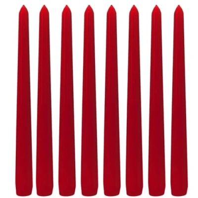 Image of Tapered Candles, Taper Table Candlestick Candles in a Set of 8 red, Box Contents: Pieces, Size: Height x Diameter Approx. 25 2 cm.