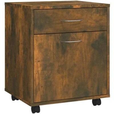 Image of vidaXL Rolling Cabinet Smoked Oak 45x38x54 cm Engineered Wood