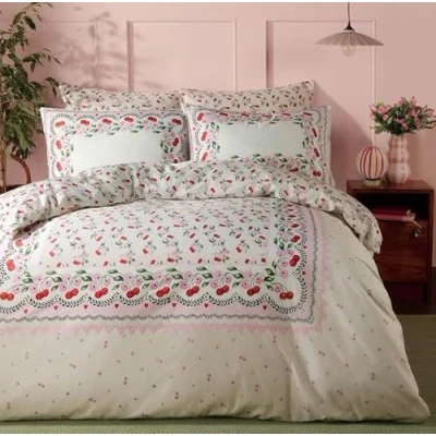 Image of Cath Kidston Cherry Picked Pink Cream Duvet Cover Set King Bedding