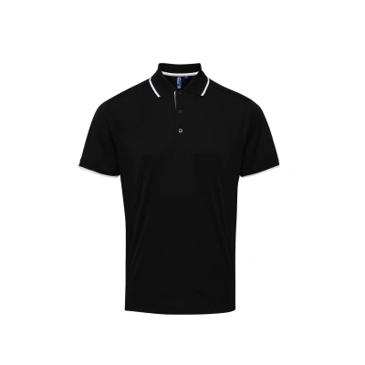 Image of Premier Mens Contrast Coolchecker Polo Shirt (Black/White) Size Large