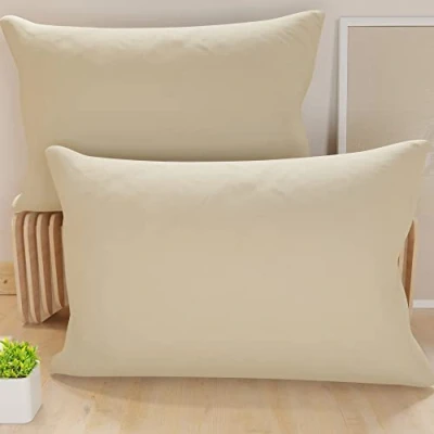 Image of PETTI Artigiani Italiani Pair of Pillow Cases, Plain Taupe Pillowcases, 100% Non Allergenic Microfibre, Made in Italy