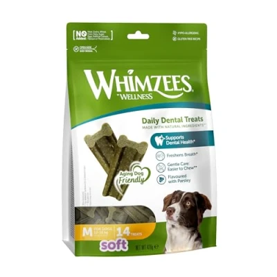 Image of WHIMZEES By Wellness Soft, Dental Sticks for Medium Dogs, Size M, 14 pieces, Soft Texture, Suitable Senior Grain Free, Natural, Flavoured with Parsley