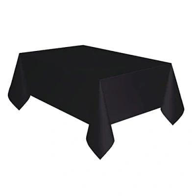 Image of Amscan 9915405 216 Charcoal Black Eco Friendly Re usable Plastic Table Cover 2.74m