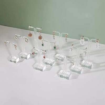 Image of GemeShou 9pcs transparent earring T stand jewelry display for show, acrylic hanger women, small clear holder selling, Photography props【9pcs shape】