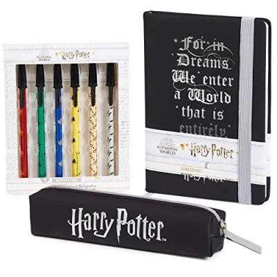 Image of Harry Potter A5 Notebook and Pencil Case for Girls Boys Stationery Set with Pens, School Supplies Kids Teens, (Black)