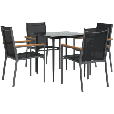 Image of Vidaxl 5 Piece Garden Dining Set Black Textilene and Steel