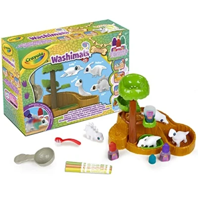 Image of CRAYOLA Washimals Pets Dinosaur Waterfall Playset Includes Washable Marker Pens &amp; Inks Colouring Craft Kit Ideal for Kids Aged 3+