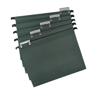 Image of Cathedral Products A4 Green Manilla Suspension Files with Clip on Index Tabs and Inserts Pack of 20