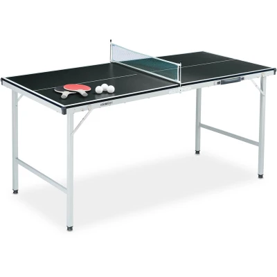 Image of Relaxdays Folding Ping Pong Net, 2 Bats, 3 Balls, HWD: 70 x 150 cm, Indoors Use, Table Tennis Set, Black, Engineered Wood Metal