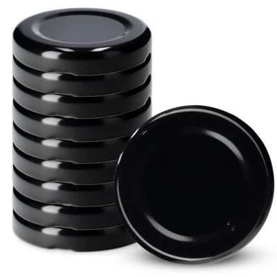 Image of KADAX Jar Lids Ø 43 mm, Sealing Solutions for Small Bottles and Mini Jars, Metal Tops with Four Threads Preserving Jam Honey (Black Lids, Set of 10)