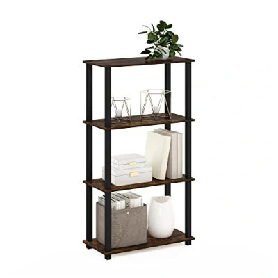 Image of Furinno Turn S Tube 4 Tier Multipurpose Shelf Display Rack with Square Tube, Amber Pine/Black