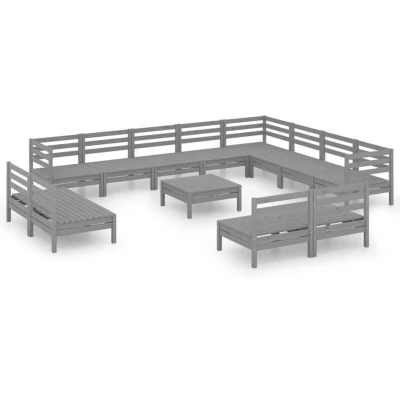Image of vidaXL 13 Piece Garden Lounge Set Solid Wood Pine Grey