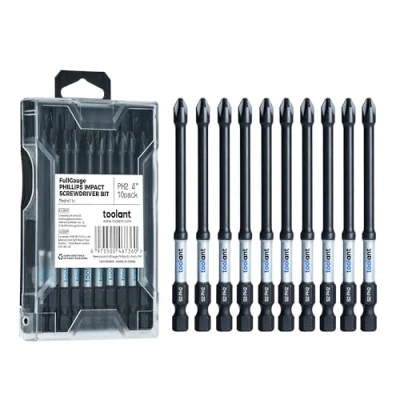 Image of toolant 4 Inch Phillips Bit#2 Magnetic Anti Slip Impact Screwdriver Bits Set,10pcs Insert S2 Steel PH2 Driver Dit Set with CNC Machined Tips for Power Drill