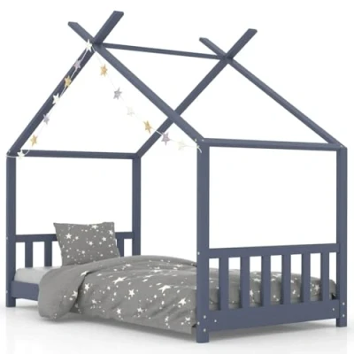 Image of vidaXL Kids Bed Frame in Grey Solid Pinewood Tree House Design Durable and Sturdy Perfect for 70x140 cm Mattress