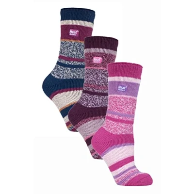 Image of HEAT HOLDERS 3 Pack Multipack Ladies Insulated Thermal Socks for Winter (4 8, Block Stripe)