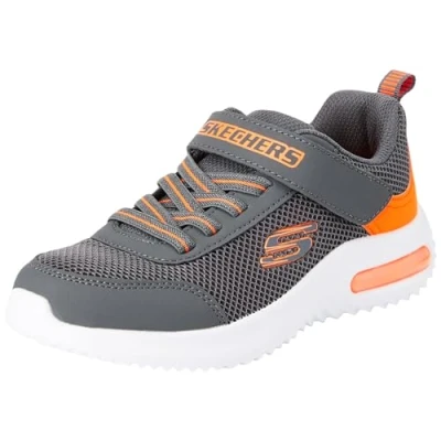 Image of Skechers Boundertech Trainers for kids, Size: 2, Charcoal orange synthetic / textile trim Textile/synthetics