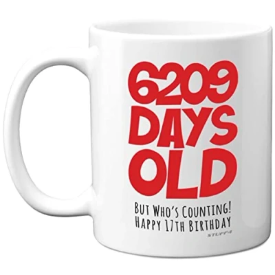 Image of 17th Birthday Mug Gift for Boys Girls Him Her 6209 Days Old Funny Teenager Seventeen Seventeenth Happy Present Brother Sister Son Daughter Cousin, 11oz Ceramic Dishwasher Safe Mugs