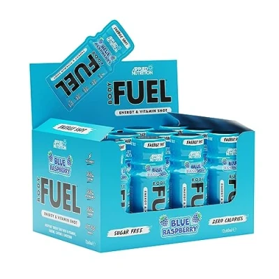 Image of Applied Nutrition BodyFuel Energy Shot Body Fuel Prime Shot, Physical Performance with B Vitamins, Taurine, Caffeine, Sugar Free, Zero Calories (Box 12 Units x 60ml) (Blue Raspberry)