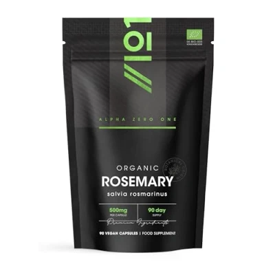 Image of Organic Rosemary 500mg 90 Vegan Capsules High Strength Salvia Rosmarinus Supplement Resealable and Recyclable Pouch by Alpha01