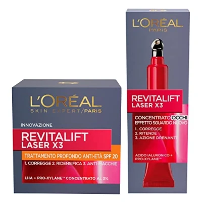 Image of L&#039;Oréal Paris Revitalift Laser X3 Deep Anti Ageing Treatment SPF20 with Hyaluronic Acid and Pro Xylane + Wrinkle Concentrated Eye Contour Cream