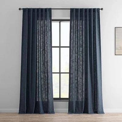 Image of HPD Half Price Drapes Semi Sheer Faux Linen Curtains for Bedroom 84 inches Long Light Filtering Living Room Window Curtain (1 Panel), 50W x 84L, British Navy