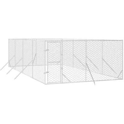 Image of vidaXL Outdoor Dog Kennel Silver 4x8x2 m Galvanised Steel
