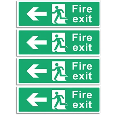 Image of RubiGo 1/2/4/6 Pack of Fire Exit Sign (LEFT ARROW) Signs Self Adhesive 30 X 10cm Escape Sticker Emergency Signage (4)