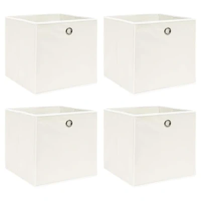 Image of vidaXL 4 piece Storage Boxes Foldable, Durable Non woven Fabric, 32 cm Cube Design Color: White