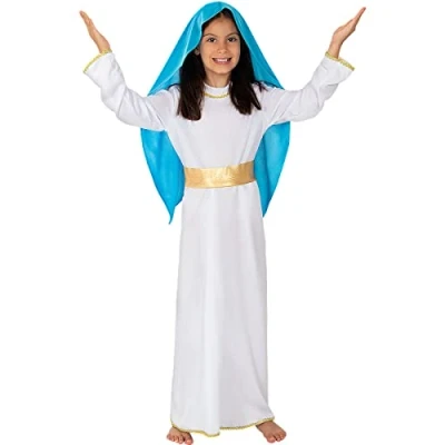 Image of Funidelia Virgin Mary Costume s for girl Christmas, Nativity Scene kids accessory fancy dress &amp; props Halloween, carnival parties Size 3 4 years White