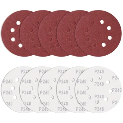Image of Bolatus 10Pcs 125mm Sanding Discs 240 Grits, 5 Inch 8 Hole Hook and Loop Round Pads for Random Orbital Sander