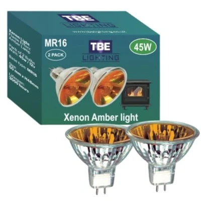 Image of TBE LIGHTING Replacement Optimyst Amber Glow 45W 12V MR16 Lamps, Pack of 2 Energy efficient Long Life Xenon Bulbs Creating a Flame Effect Suitable for Standard Dimplex Opti Myst Fireplaces.