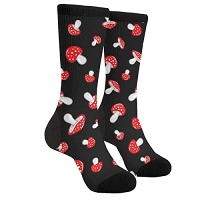 Image of XVBCDFG Red Black Agaric Mushroom Socks Funny Novelty Crazy Crew Tube Socks, Men&#039;S Women&#039;S Casual Dress