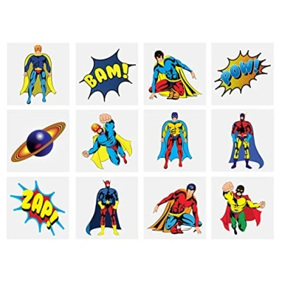 Image of Henbrandt Kids Super Hero Tattoos, Multi, 24 Count (Pack of 1)