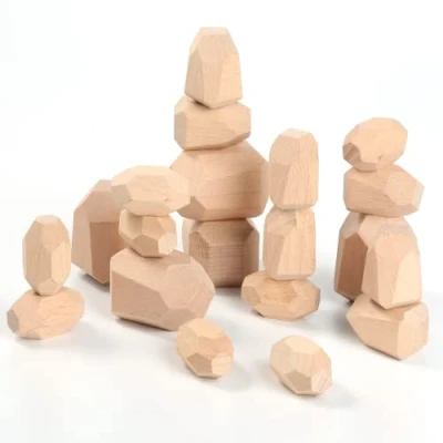 Image of CACAZI 20 Pcs Wooden Balancing Stones, Stacking Rocks Irregular, Paint Free Building Preschool Educational Toys, Novel Blocks for Toddles