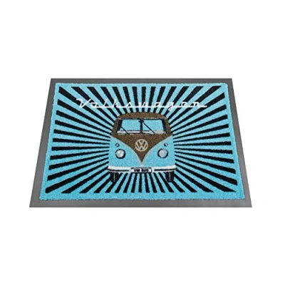 Image of BRISA VW Collection Volkswagen Foot Mat Doormat Rug Shoe Dirt Trapper with T1 Bus Campervan Motif (Samba Stripes/Multicolor)