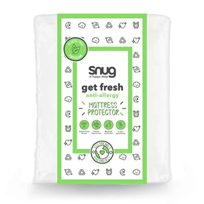 Image of Snug Get Fresh Mattress Protector Anti Allergy and Bacterial Pad Cover with Elasticated Straps to Fit All Depths Single 190 x 90cm White