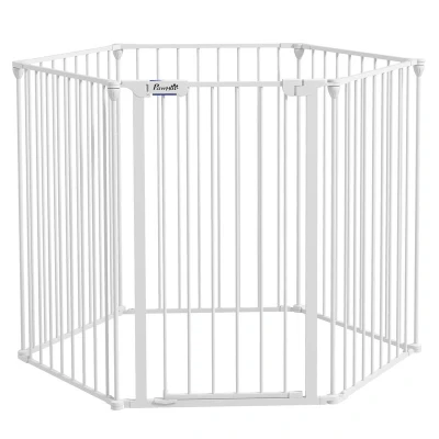 Image of PawHut 2 in 1 Multifunctional Dog Pen, Safety Pet Gate, Six Panel Playpen with Double Locking Door, Foldable Barrier for Medium Dogs, 90Hcm White