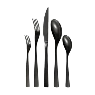 Image of Otto Koning Berlin 20 Piece Black Cutlery Set for 4 People, Stainless Steel Flatware, Tableware Silverware with Steak Knife and Fork Sets, Elegant Design, Mirror Polished Dishwasher Safe
