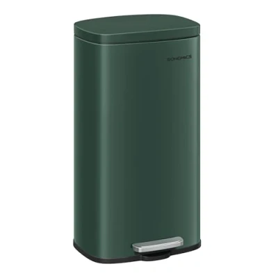 Image of SONGMICS Kitchen Bin 30L, Pedal Bin, Rubbish with Soft Close Lid and Inner Bucket, Steel, Retro Green LTB003C02