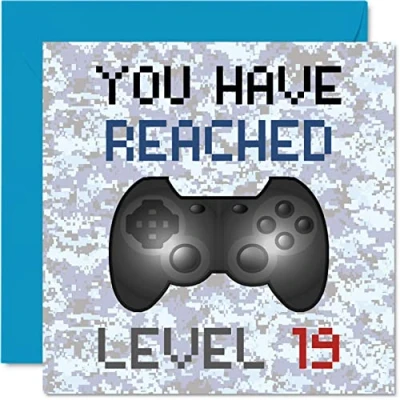 Image of 19th Gamer Birthday Card You Have Reached Level 19 Boys Cards, Teenager Teenage Games Greeting Video Game Gaming Daughter Son Kids Grandson Granddaughter 145mm x