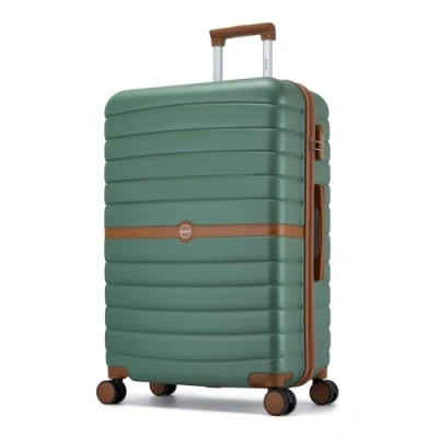 Image of Kono Large Suitcase 28 inch Lightweight ABS + PC Hard Shell Trolley Case Travel Hold Check in Luggage with 3 Digit Combination Lock Spinner Wheels (Green/Brown)