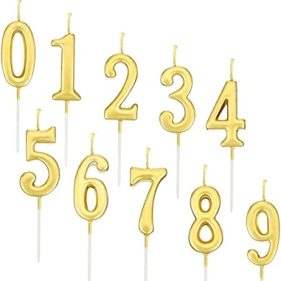 Image of Yaomiao 10 Pieces Birthday Numeral Candles Cake Number 0 9 Glitter Topper Decoration for Party Favor (Gold)
