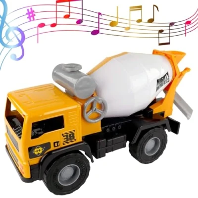 Image of Mighty Wheels Steel Cement Mixer Truck Toy 16&quot; Large Free wheeling with Sounds and Spinning Drum Durable Plastic Construction Toys for 3+ Year Old Boys Girls