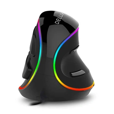 Image of DeLUX Wired Ergonomic Mouse, Large Vertical RGB Backlit, 12800 DPI, Removable Wrist Rest, 6 Programmable Buttons, for Carpal Tunnel, Laptop/PC/Mac (M618Plus RGB)
