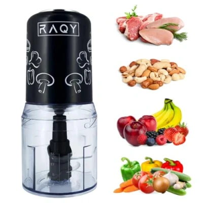 Image of RAQY 400W Mini Food Processor, 500mL Shock Resistant Bowl Vegetable Chopper &amp; Meat Grinder, Powerful and Durable Quad Stainless Steel Blades
