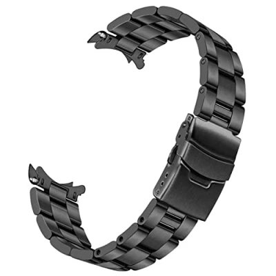 Image of Kai Tian Watch Band 20mm Solid Stainless Steel Replacement Strap Black Tapered Bracelet Curve End Design with Fold Over Buckle