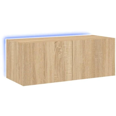 Image of vidaXL TV Wall Cabinet with LED Lights Sonoma Oak 80x35x31 cm